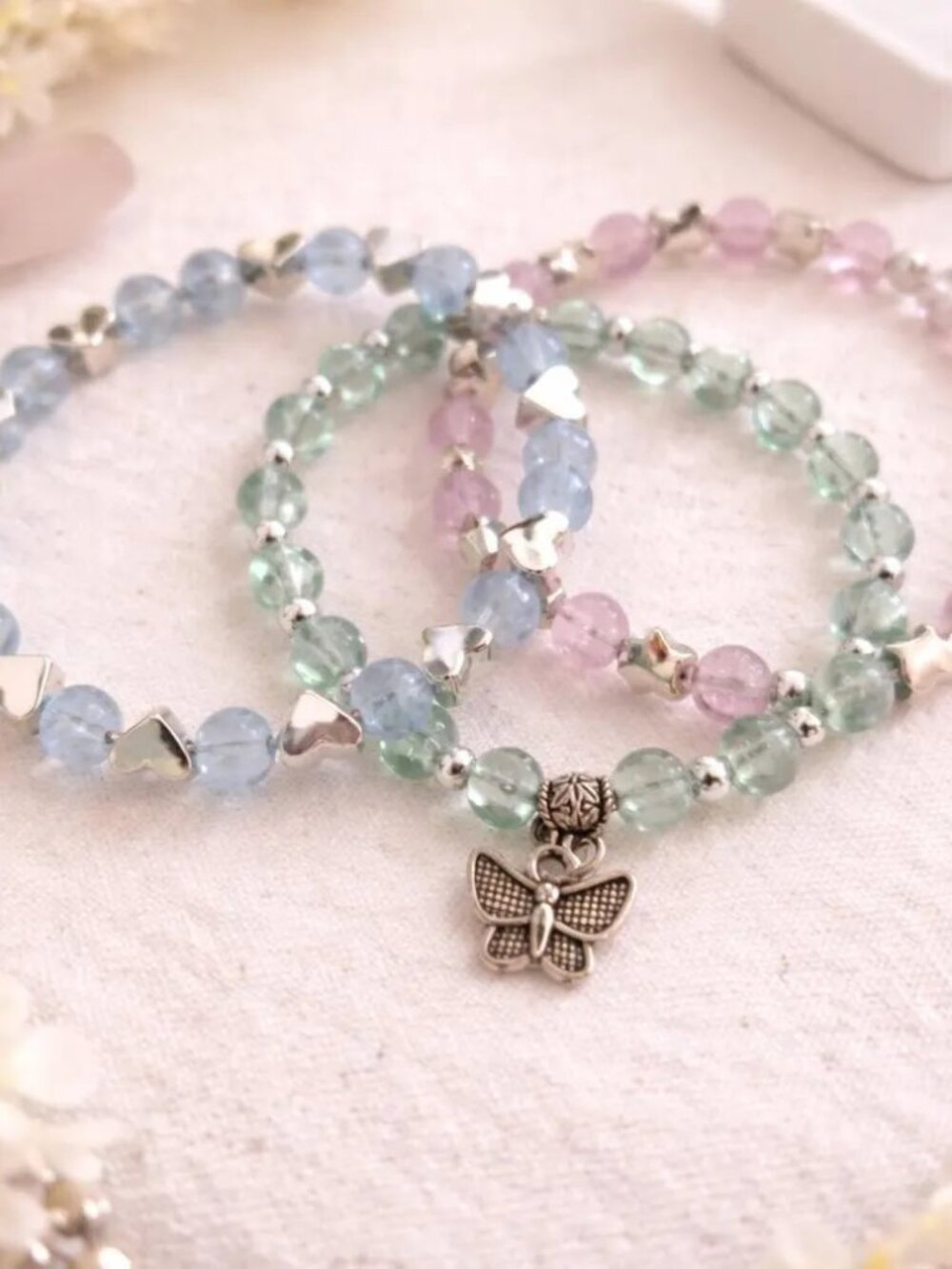 Handmade Pastel Beaded Bracelet Set – 3 Stackable